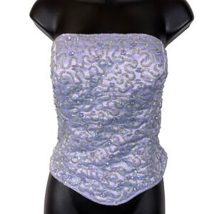 Purple Sequin Corset Vintage Alyce Lilac Beaded Top Showgirl Strapless Bustier 8